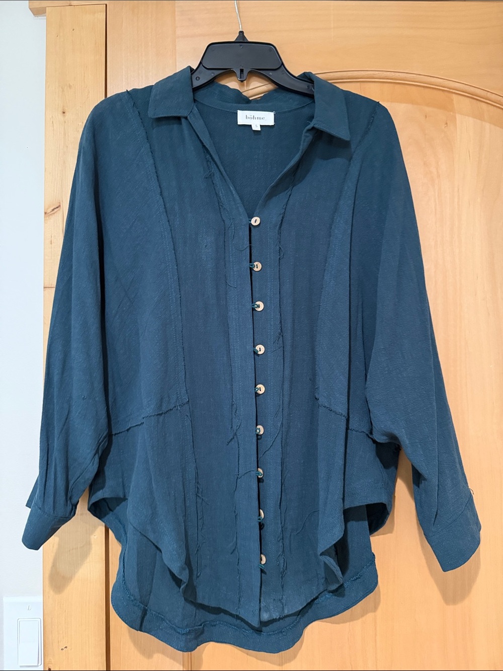 bohme Teal Button-Down Draped Shirt